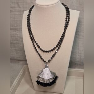 Dark Gray AB Crystal Tassel Necklace